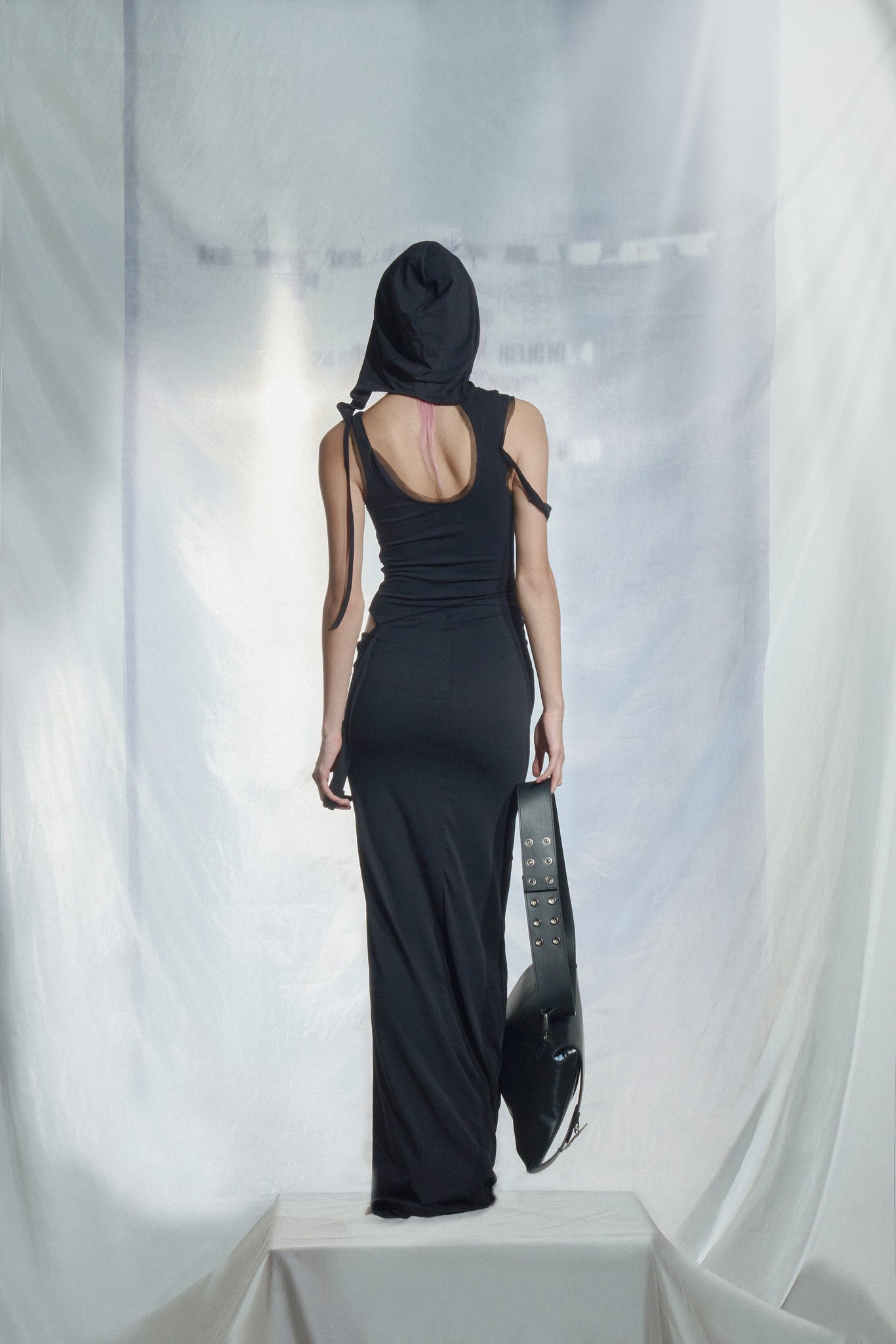 HOODED SLIT LONG DRESS